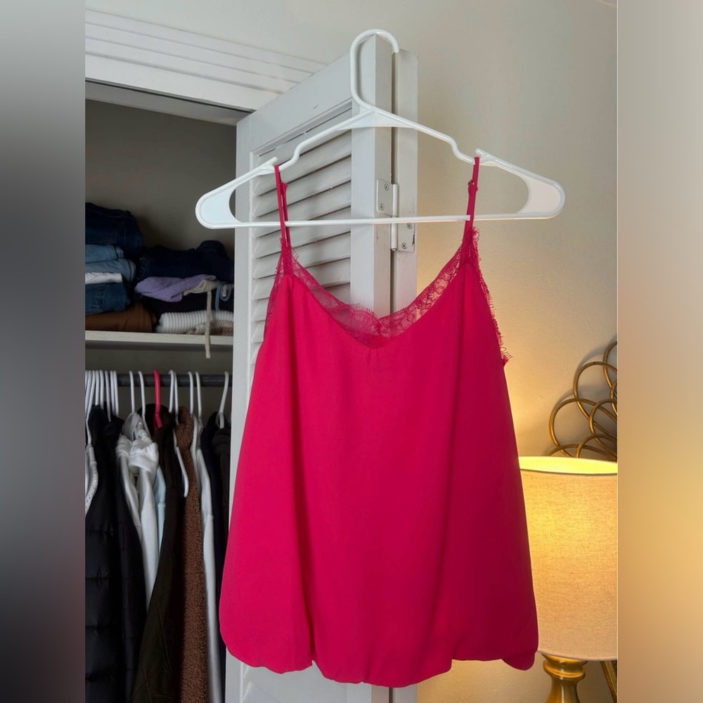 Women's Pink Lace Trim Cami Top